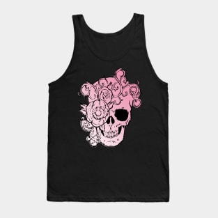 Filigree Skull Pink Fade With Flower Original Art T-Shirt Tank Top